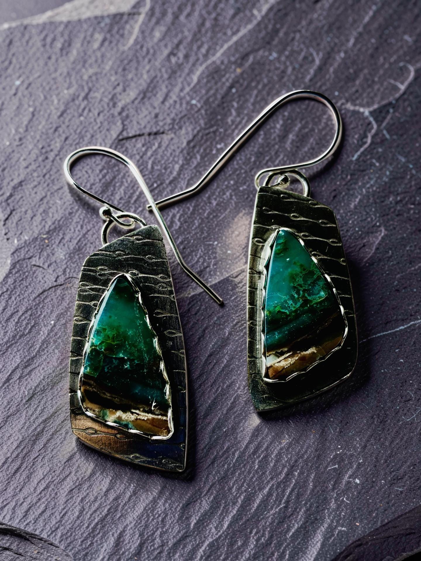 ' Beneath Quiet Waters ' One-of-a-Kind Blue Wood Opal Earrings
