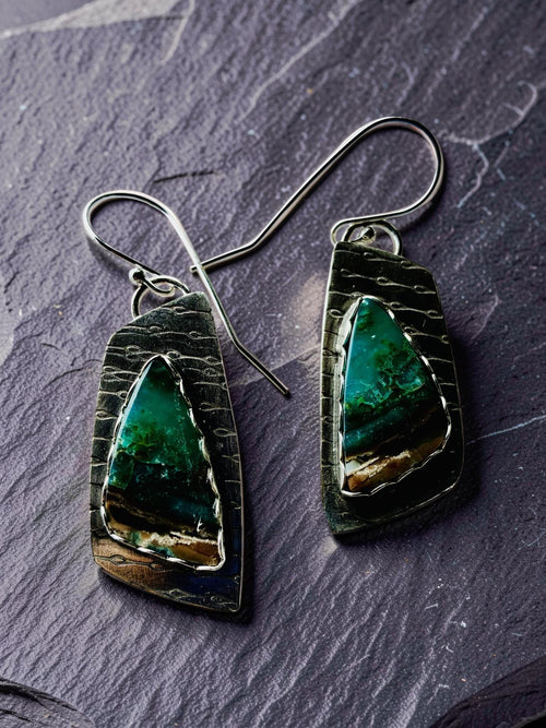' Beneath Quiet Waters ' One-of-a-Kind Blue Wood Opal Earrings