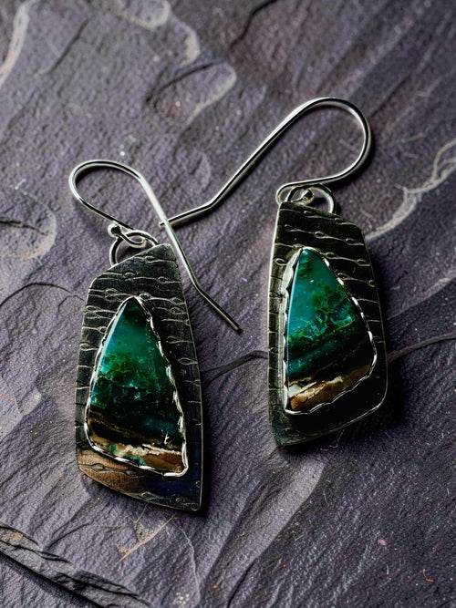' Beneath Quiet Waters ' One-of-a-Kind Blue Wood Opal Earrings