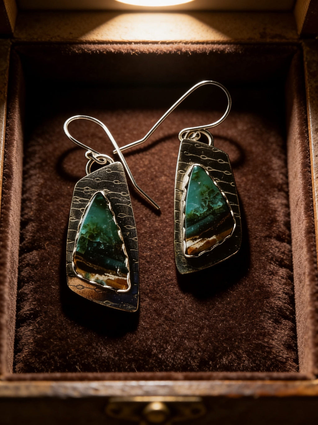 ' Beneath Quiet Waters ' One-of-a-Kind Blue Wood Opal Earrings