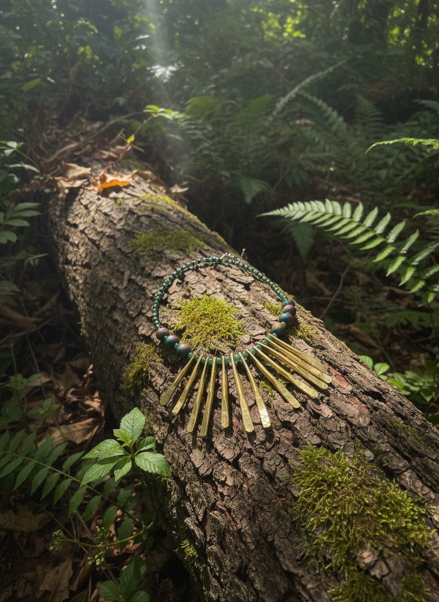 Artistic Pendant on a tree trunk in a forest setting