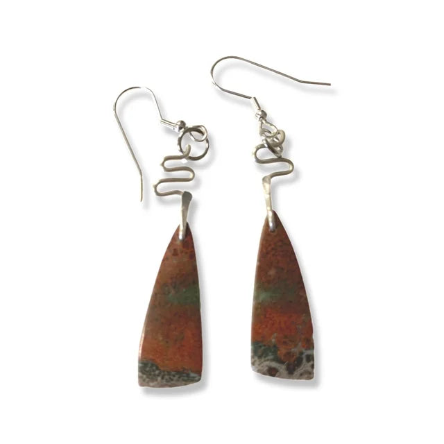 W- Brecciated Red Jasper Silver Sterling Earrings