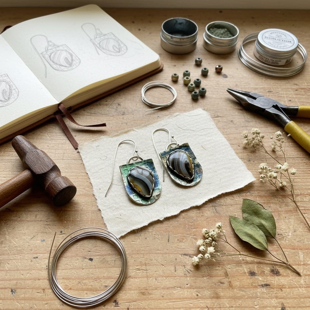 Earth in Motion Banded Agate earrings set in sterling silver with handcrafted silver earwires by Christine Keller of Chrizart Creations