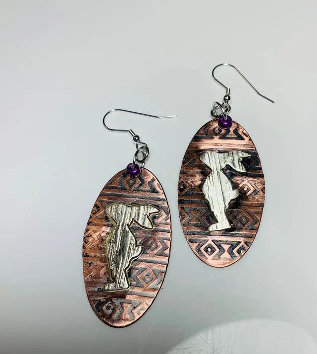 W-  'Bunny Trail' Copper with Silver Bunny Earrings