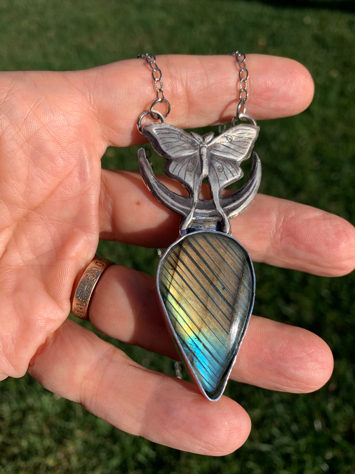 Magical Moments one-of-a-kind Labradorite and sterling silver butterfly statement necklace by Christine Keller
