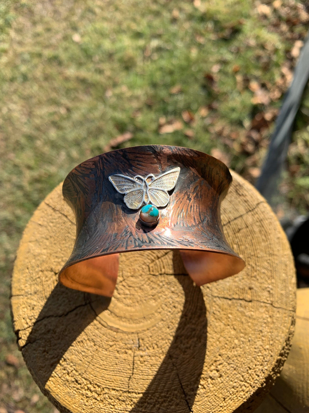 Butterfly cuff bracelet with turquoise stone