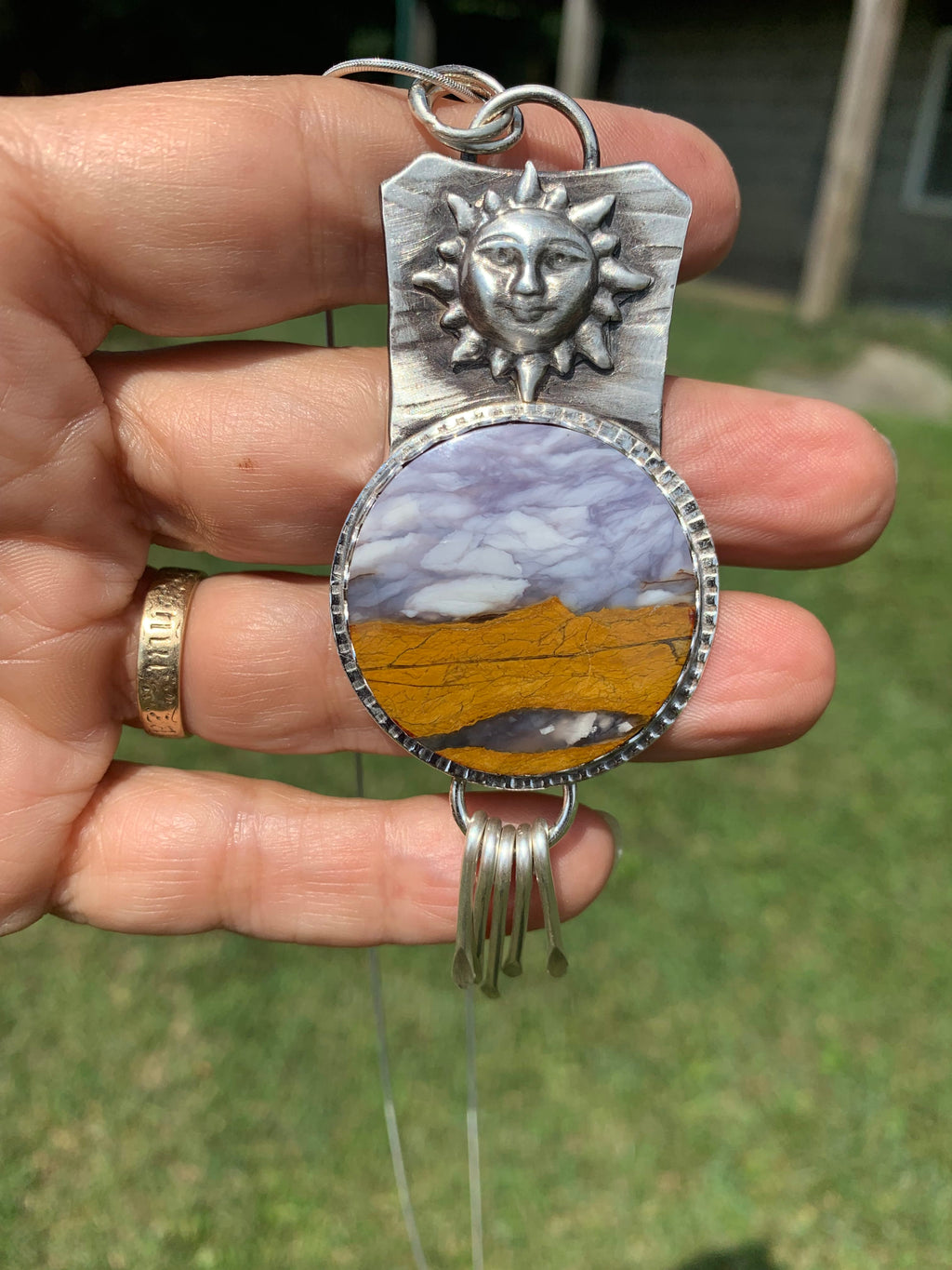 Prairie Dawn Polychrome Jasper and sterling silver landscape necklace by Christine Keller
