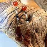 W- Carnelian and Amber Earrings in Fine Silver