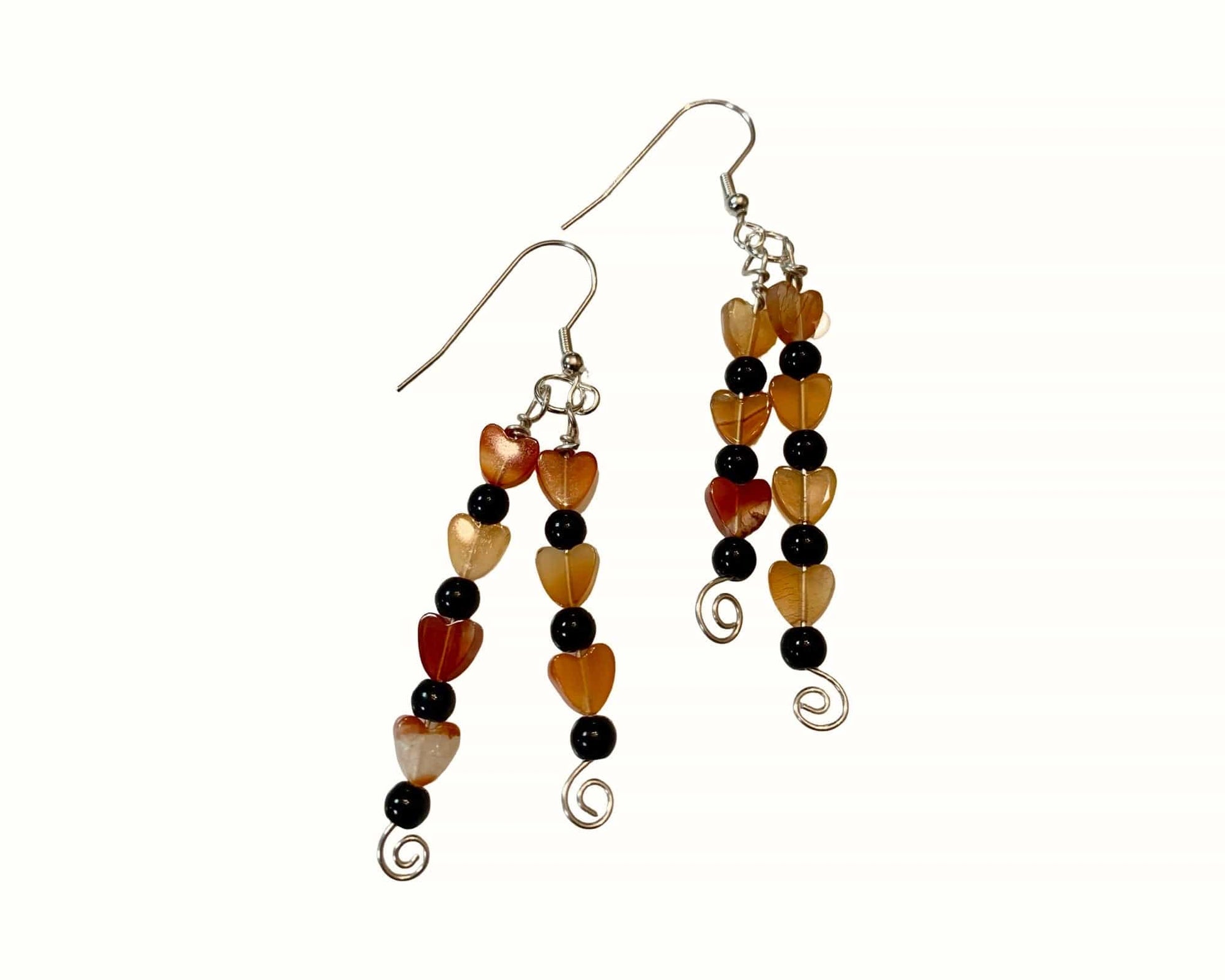 Heartfire — Carnelian & Onyx Heart Dangle Earrings