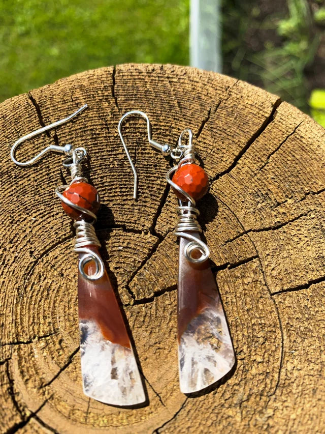 W- 'Ice to Fire' Carnelian Earrings in Sterling Silver Earrings