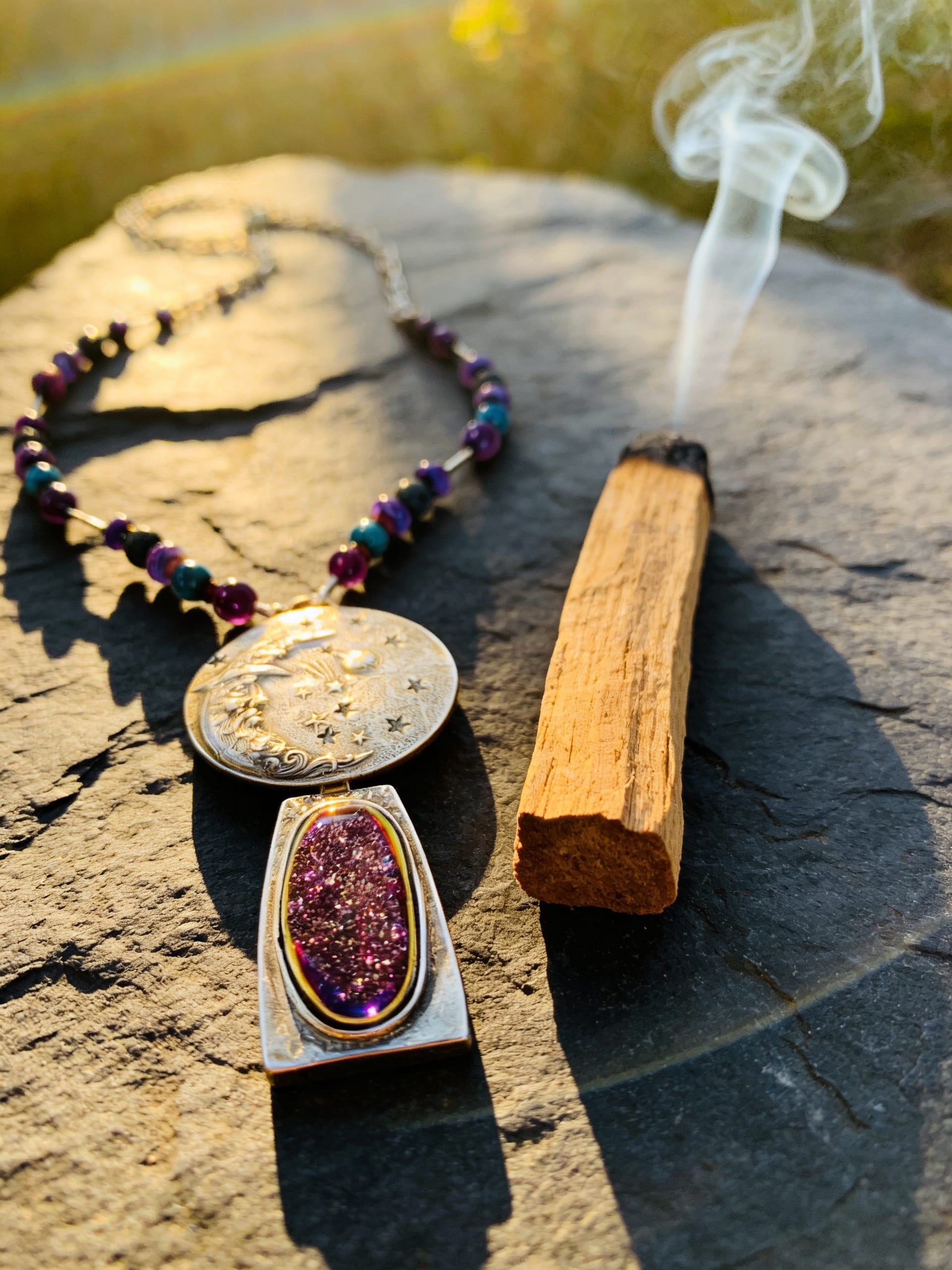 “Celestial Keeper” — Handcrafted Silver Statement Pendant with Druzy and Gemstone Chain