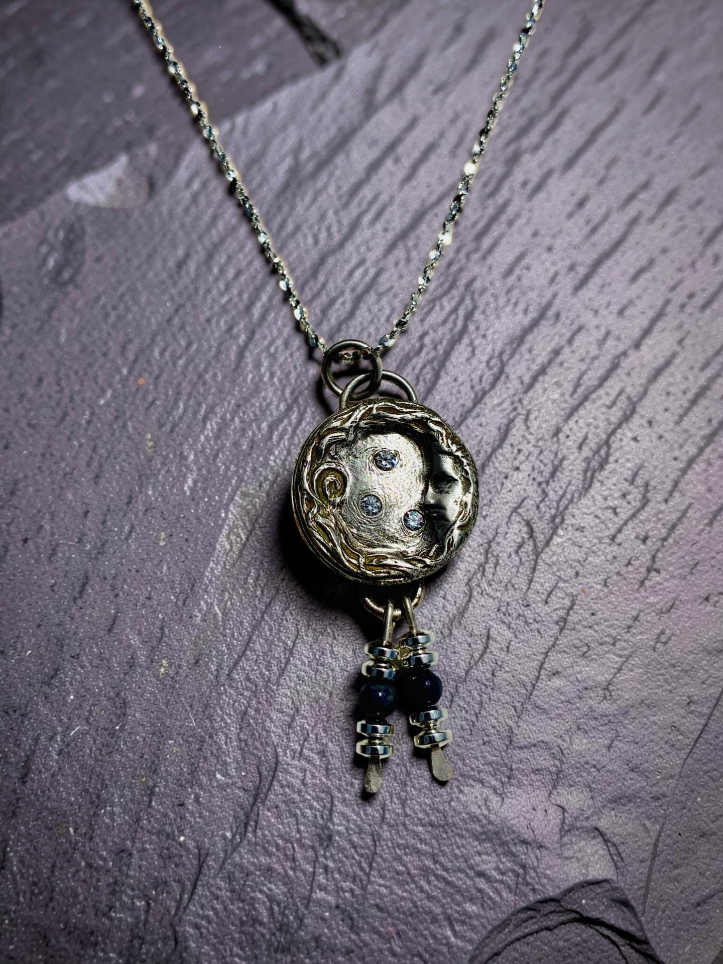 Celene of the Evening Sky Silver Moon Pendant