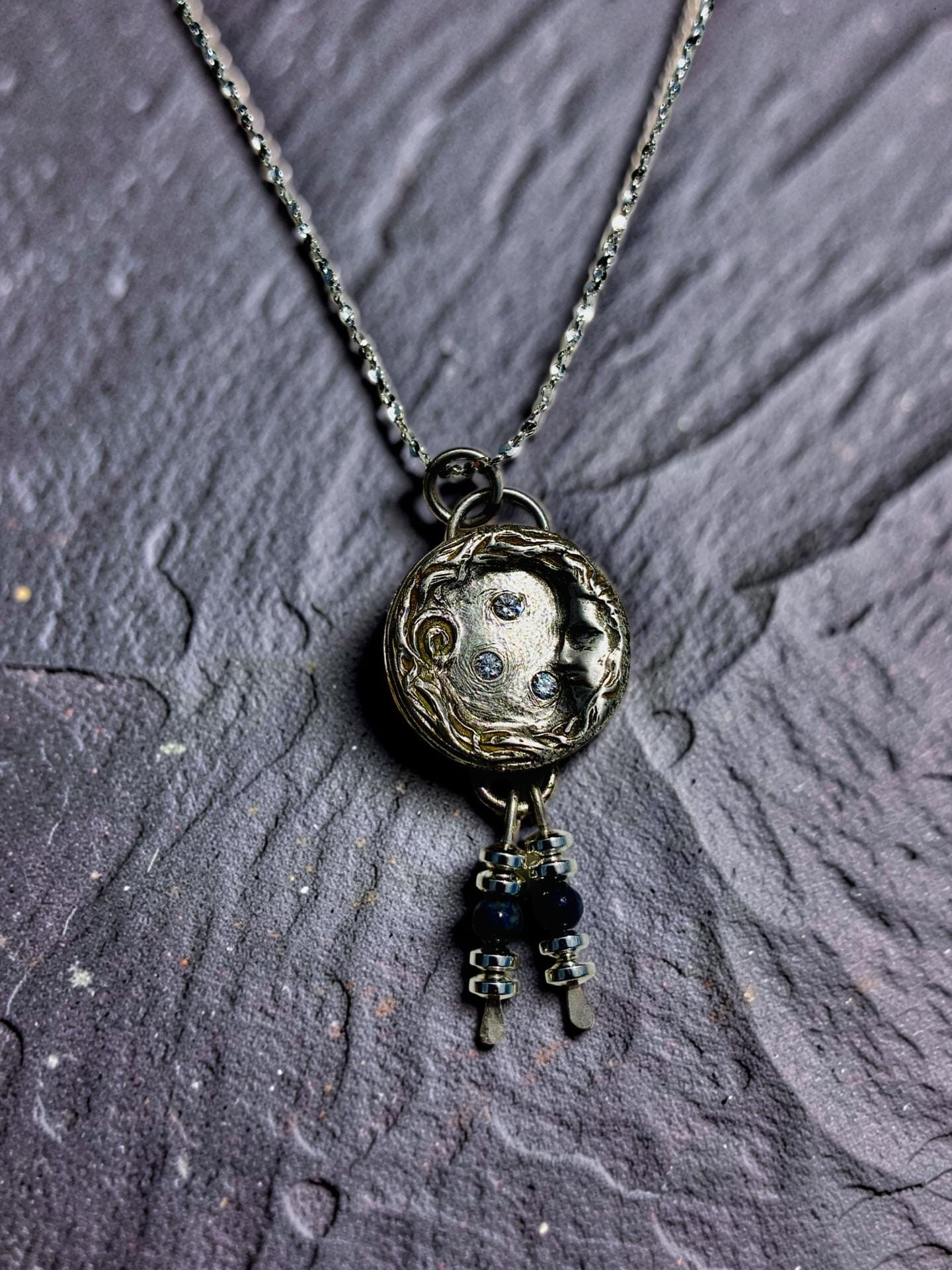 Celene of the Evening Sky Silver Moon Pendant