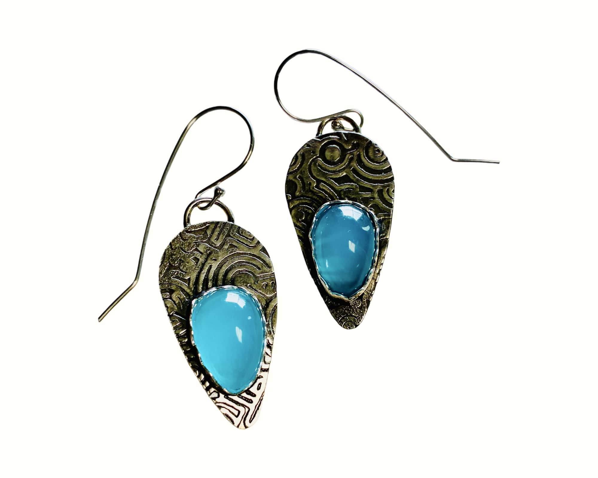 Blue Chalcedony Gem Silica Earrings in Silver | Clear Sailing