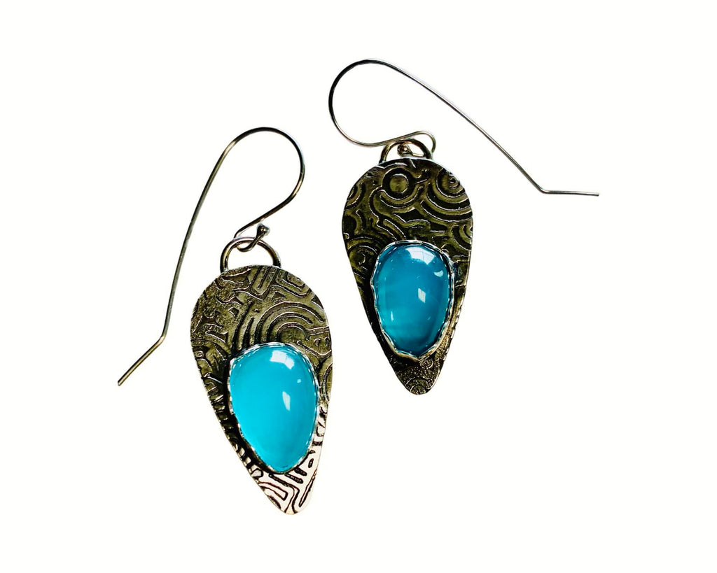 'Clear Sailing'  One-of-a-Kind Gem Silica & Blue Chalcedony Earrings