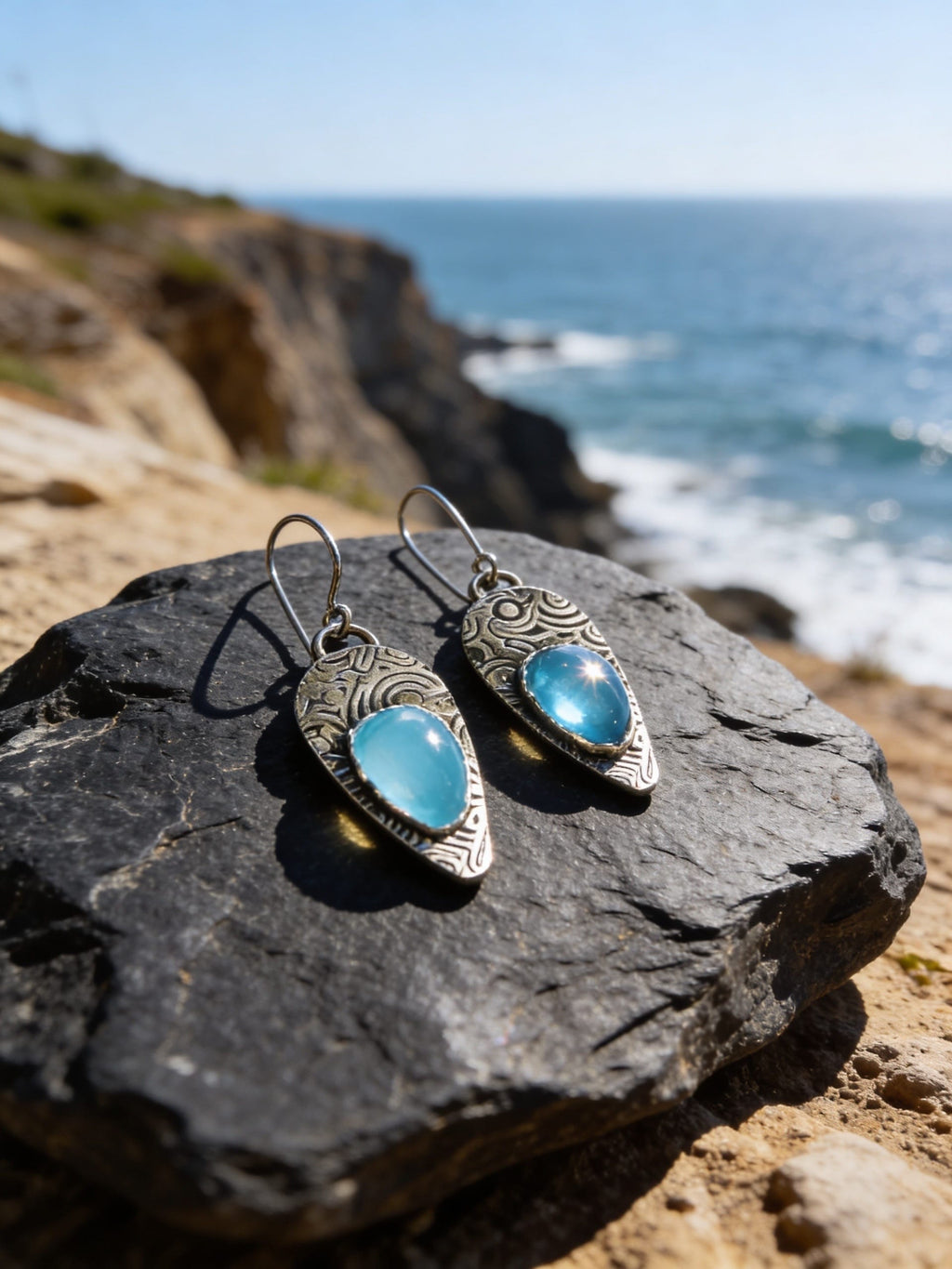 'Clear Sailing'  One-of-a-Kind Gem Silica & Blue Chalcedony Earrings