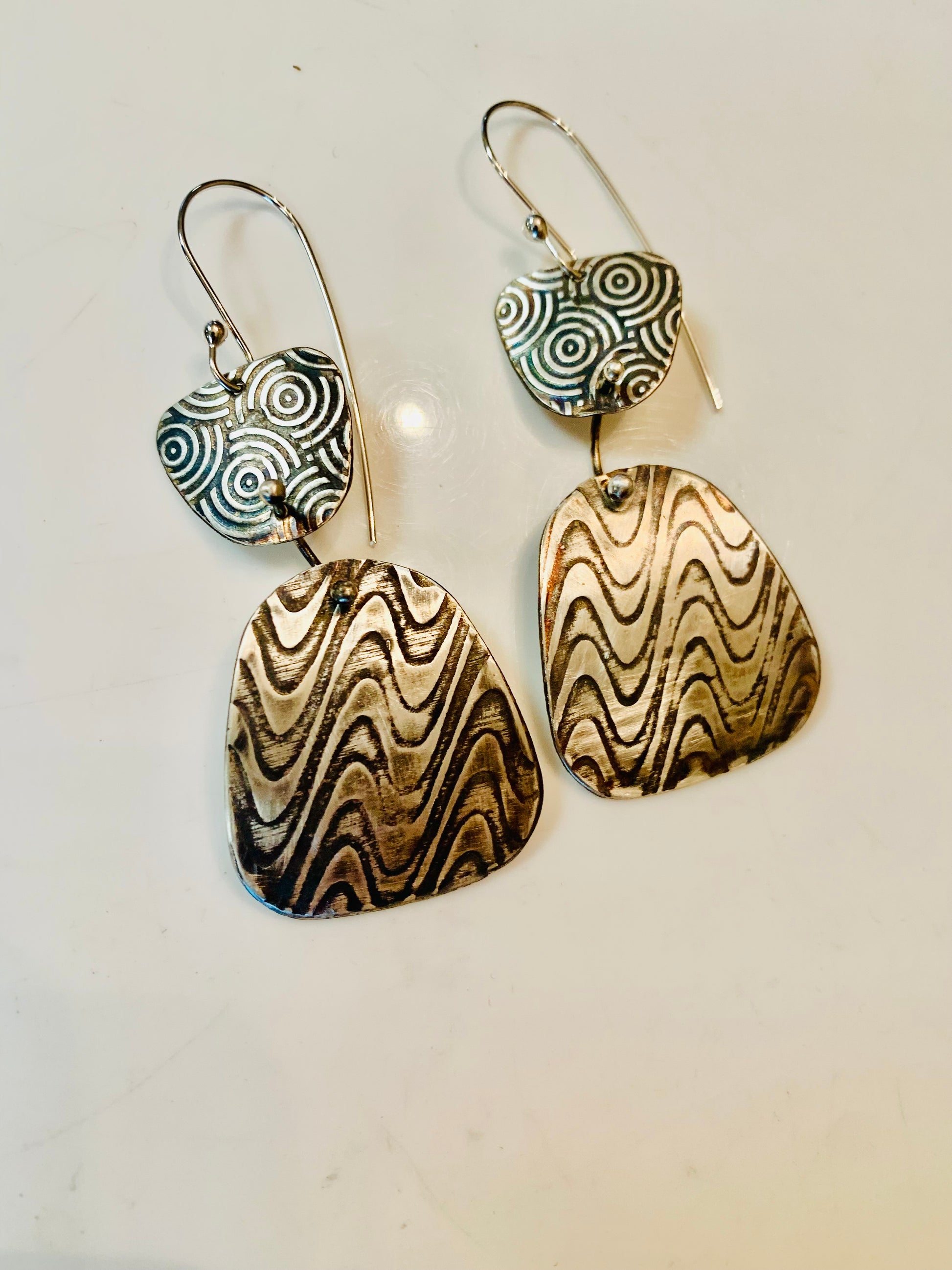 Circle and Swirls Fine Silver Earrings