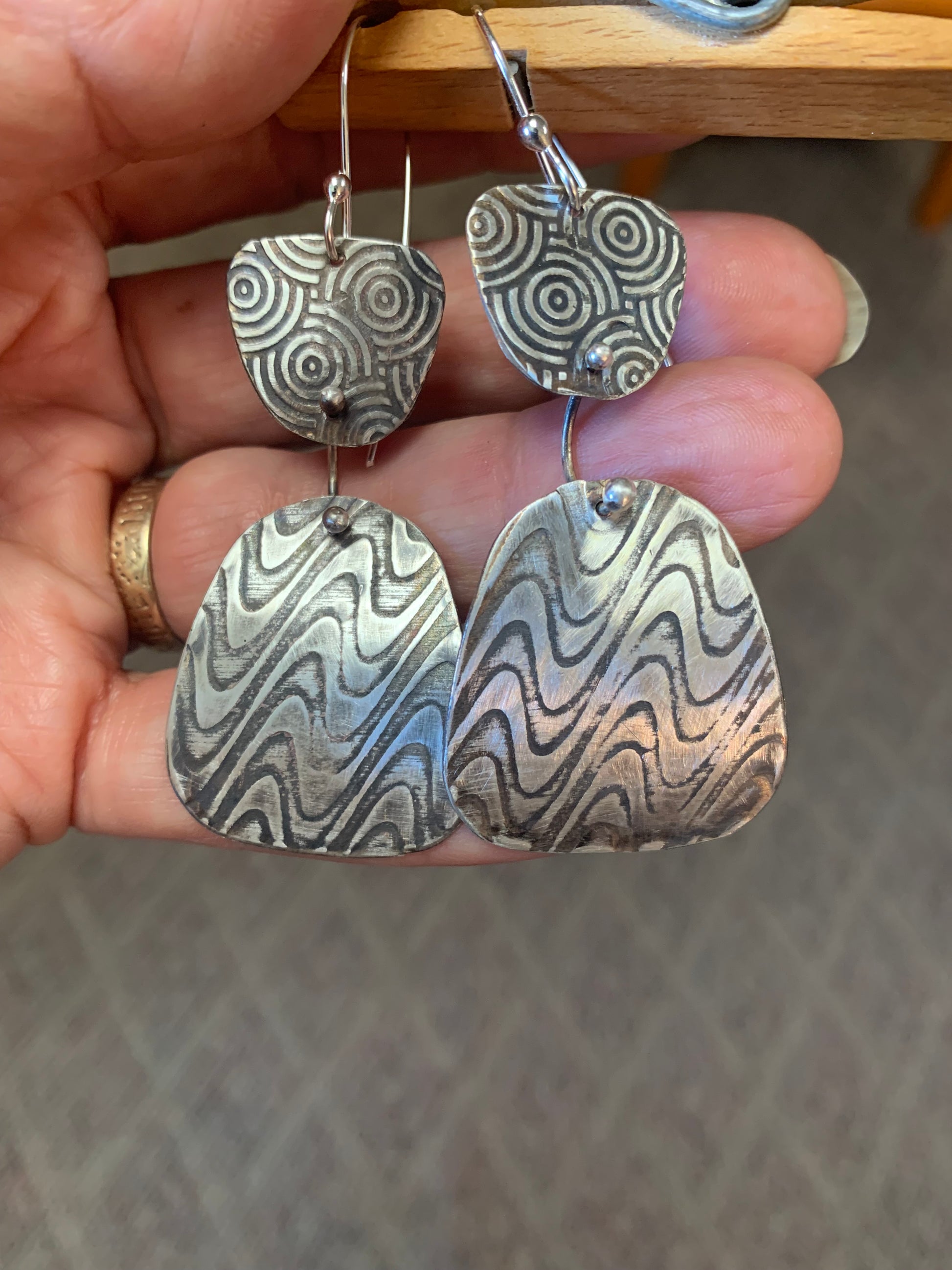 Circle and Swirls Fine Silver Earrings