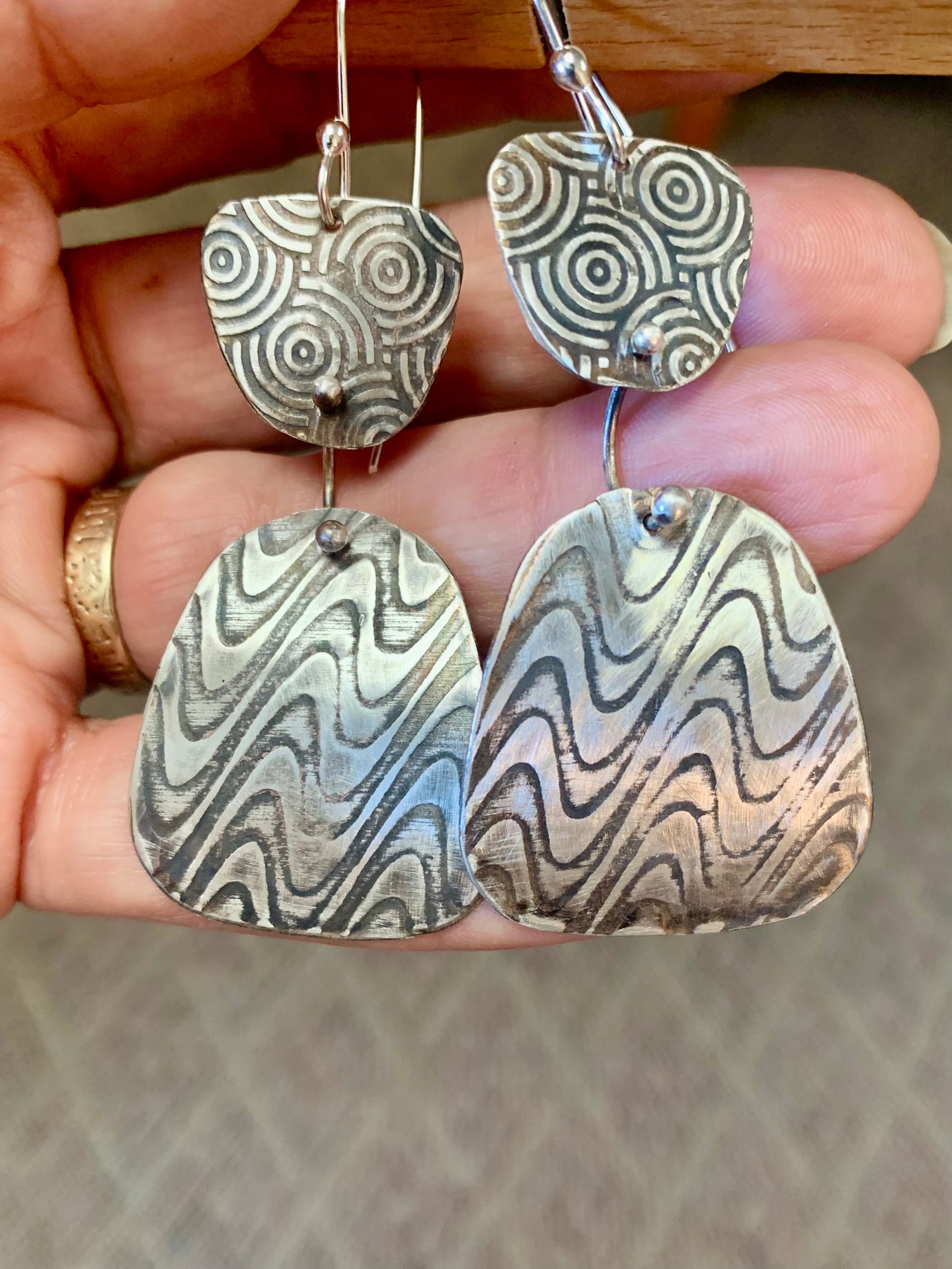 Circle and Swirls Fine Silver Earrings