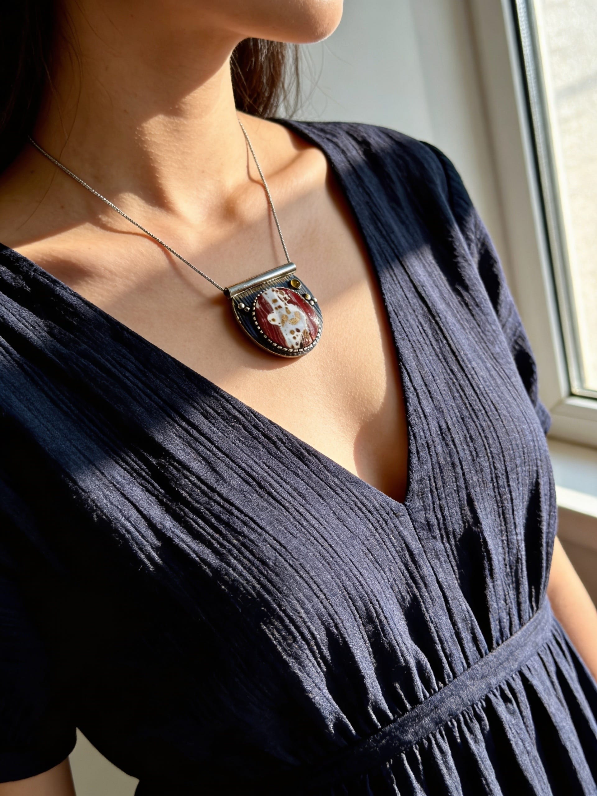 'Clifftside Waters' One of a Kind Palm Root Jasper Pendant
