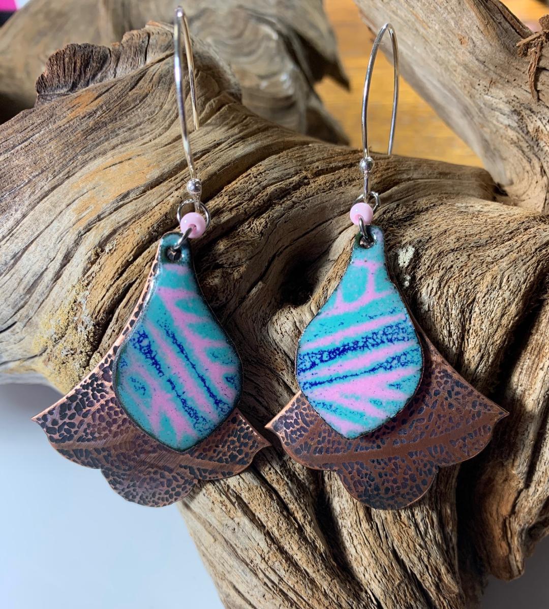 'Come With Me' Turquoise and Pink Enamel Earrings