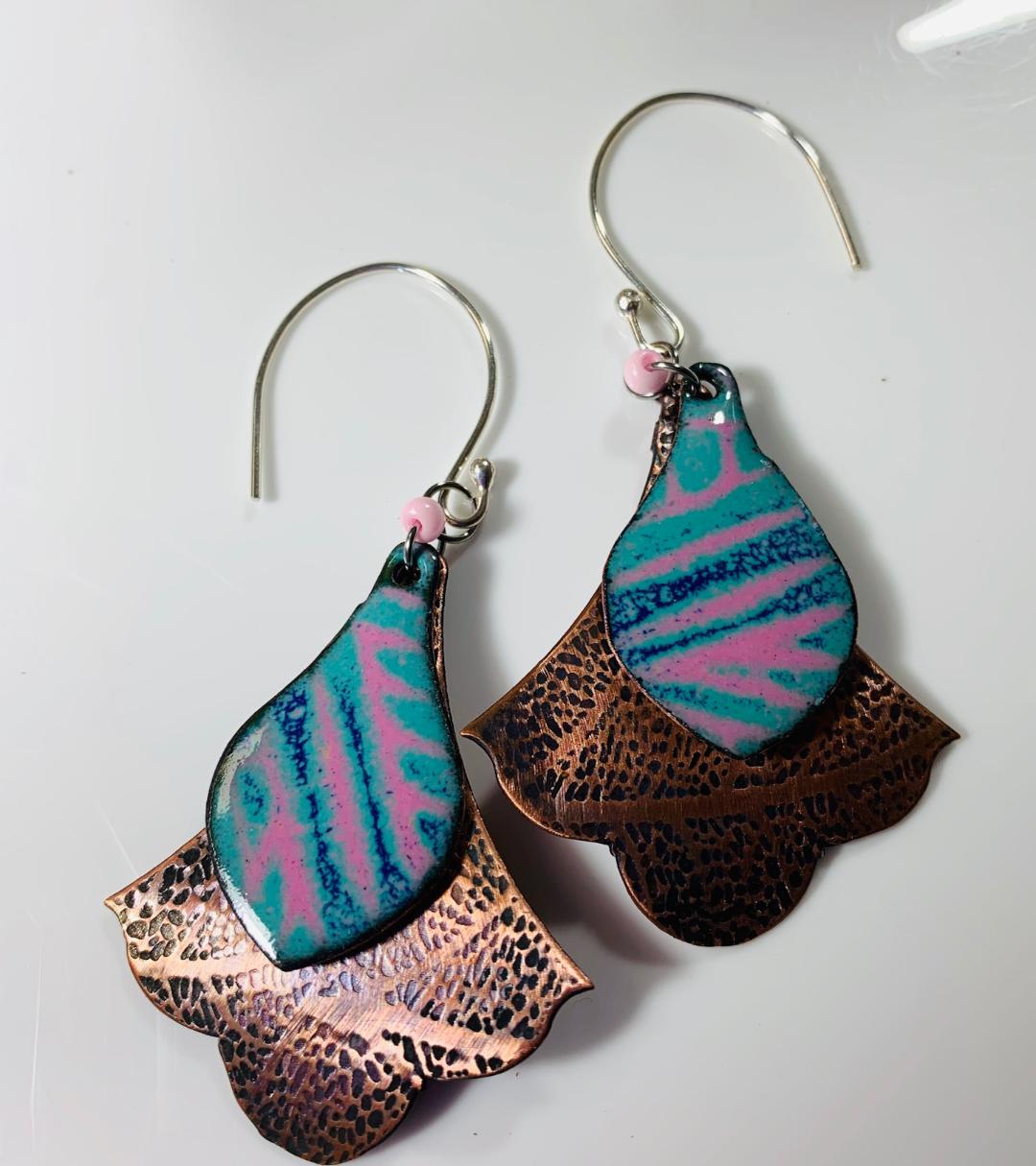 'Come With Me' Turquoise and Pink Enamel Earrings