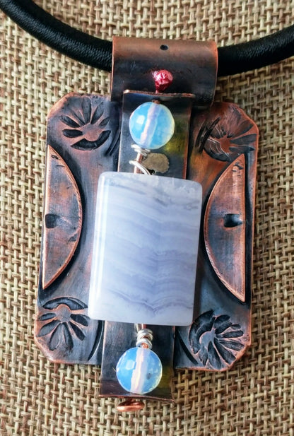 Crazy Blue Lace Agate Copper Wellness Art Jewelry Pendant