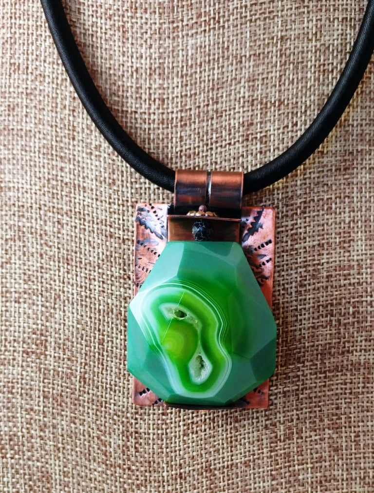 Green Agate Copper Wellness Art Jewelry Pendant