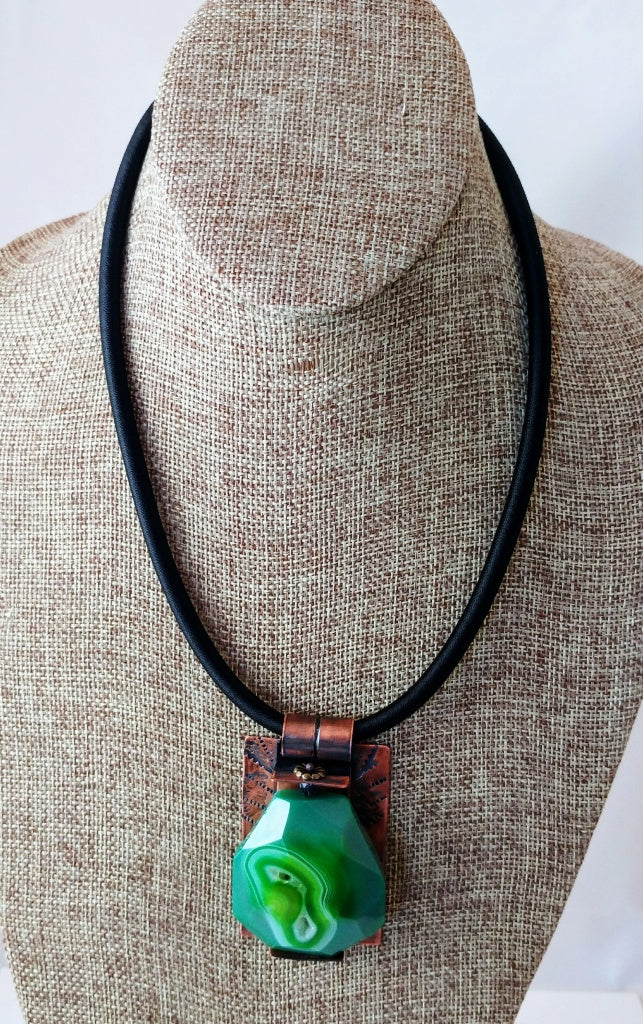 Green Agate Copper Wellness Art Jewelry Pendant