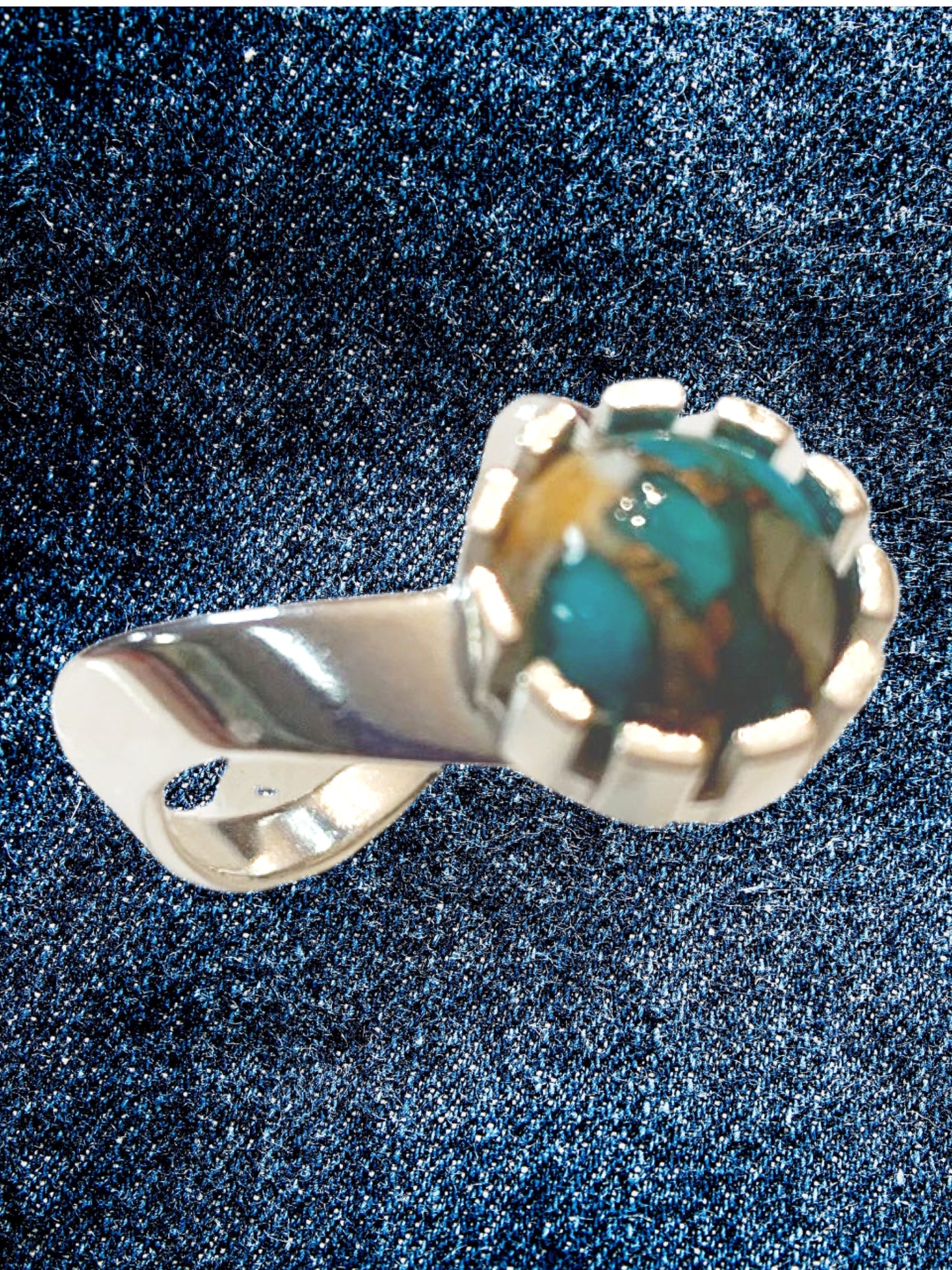 'Focus' Copper Oyster Turquoise Silver Ring size 8