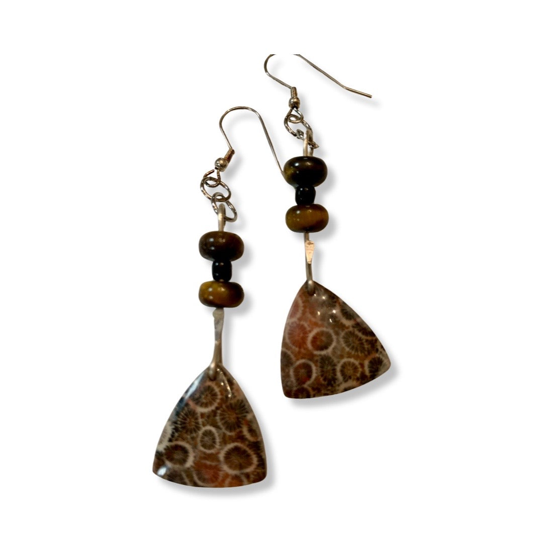 W- 'Beach Gems' Coral Fossil Stone Earrings in Fine Silver