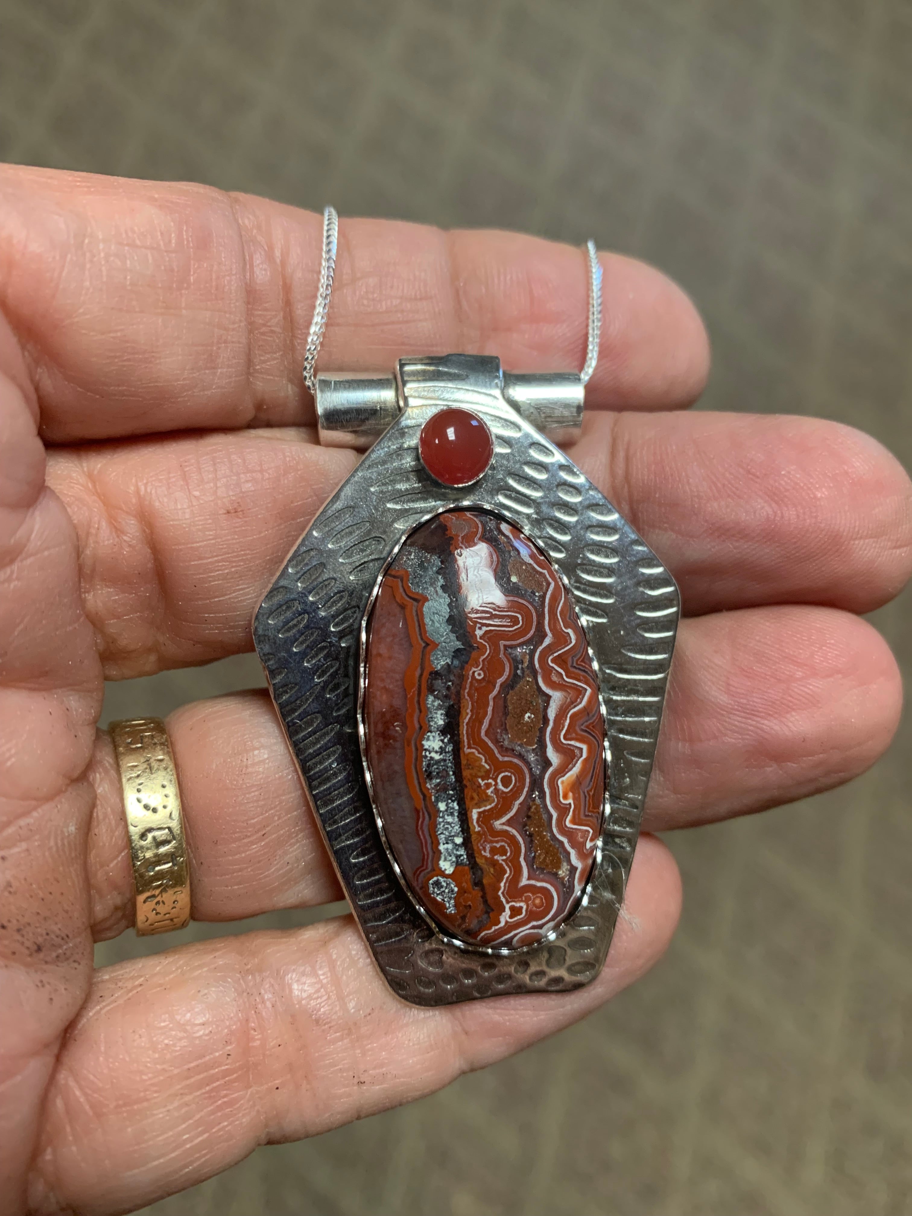 'Rivers' of Druzy Mexican Lace Agate Silver Pendant