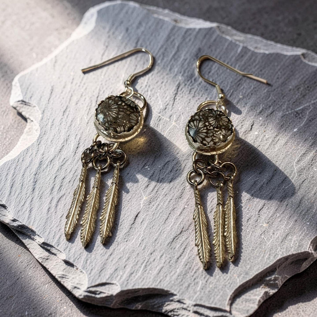 Whispers of the Ancient Sea — Coral Fossil Silver Earrings