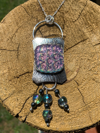 Dichroic Art Glass Silver Pendant