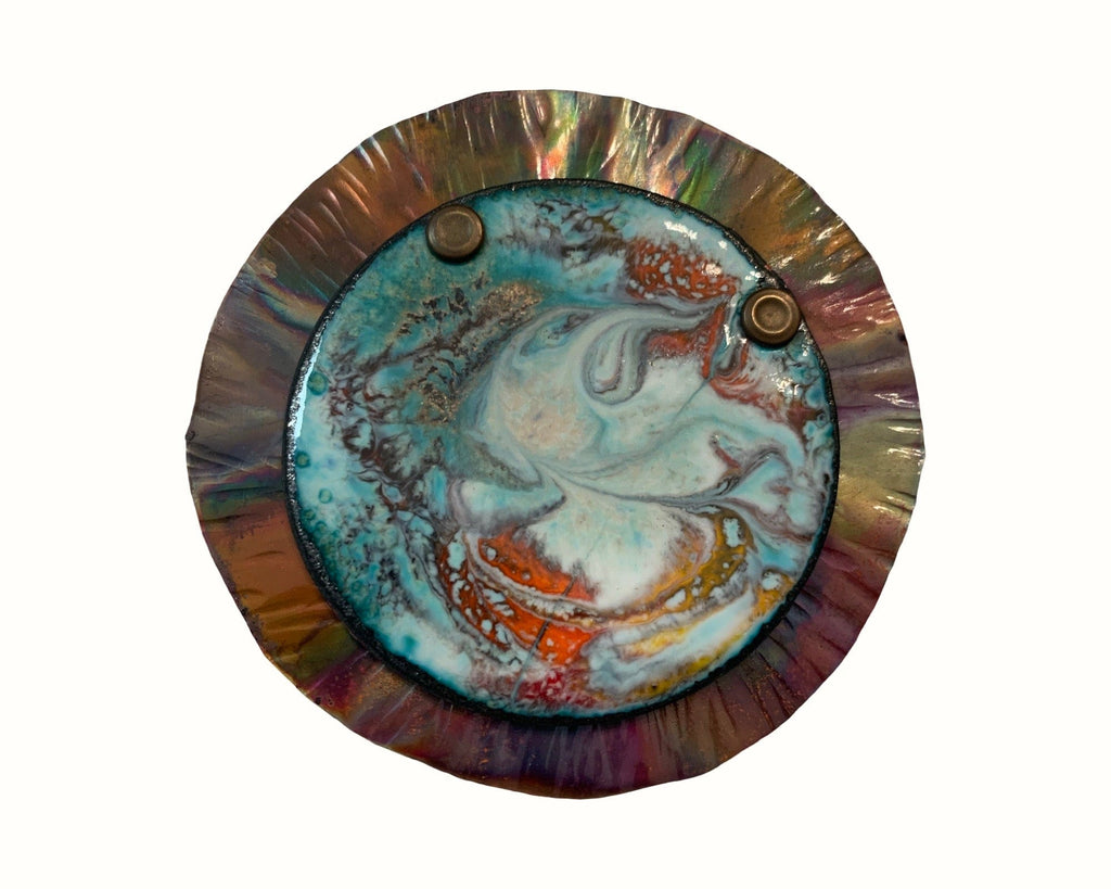 Colorful Enamel in dreamy colors copper brooch