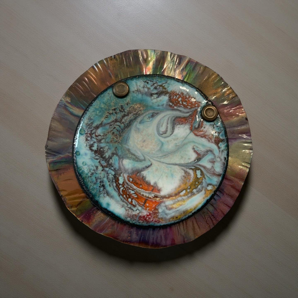 Enamel swirls on copper Brooch