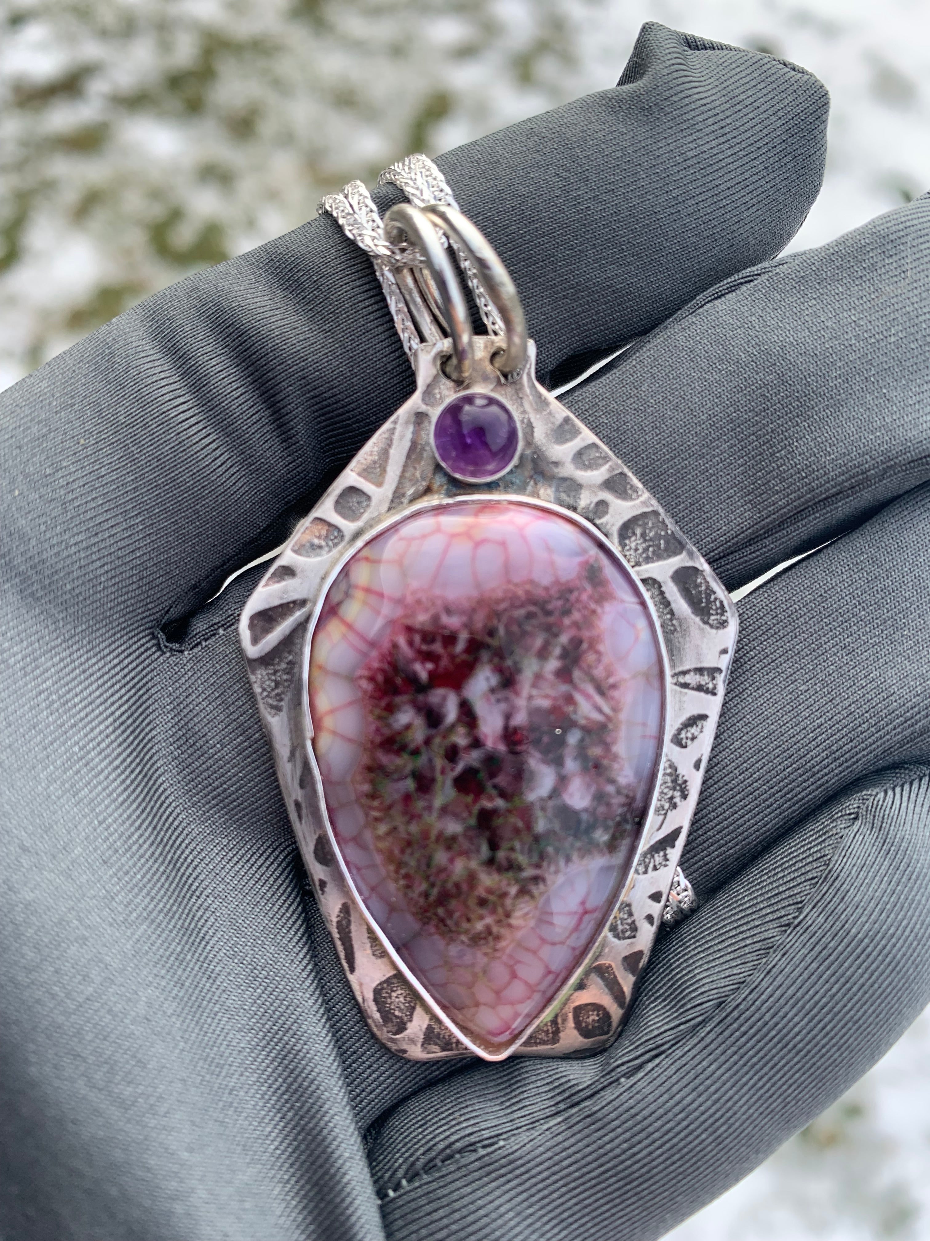 'Dream Webbing' Web Agate Pendant in Silver