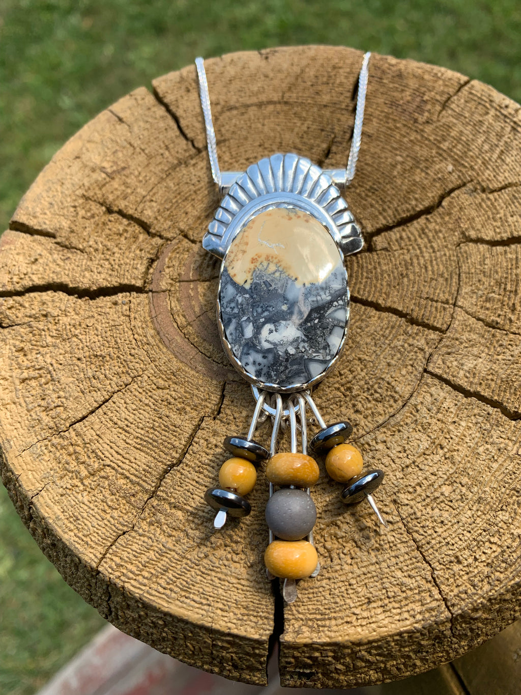 Early morning in meadow necklace with stone and beads