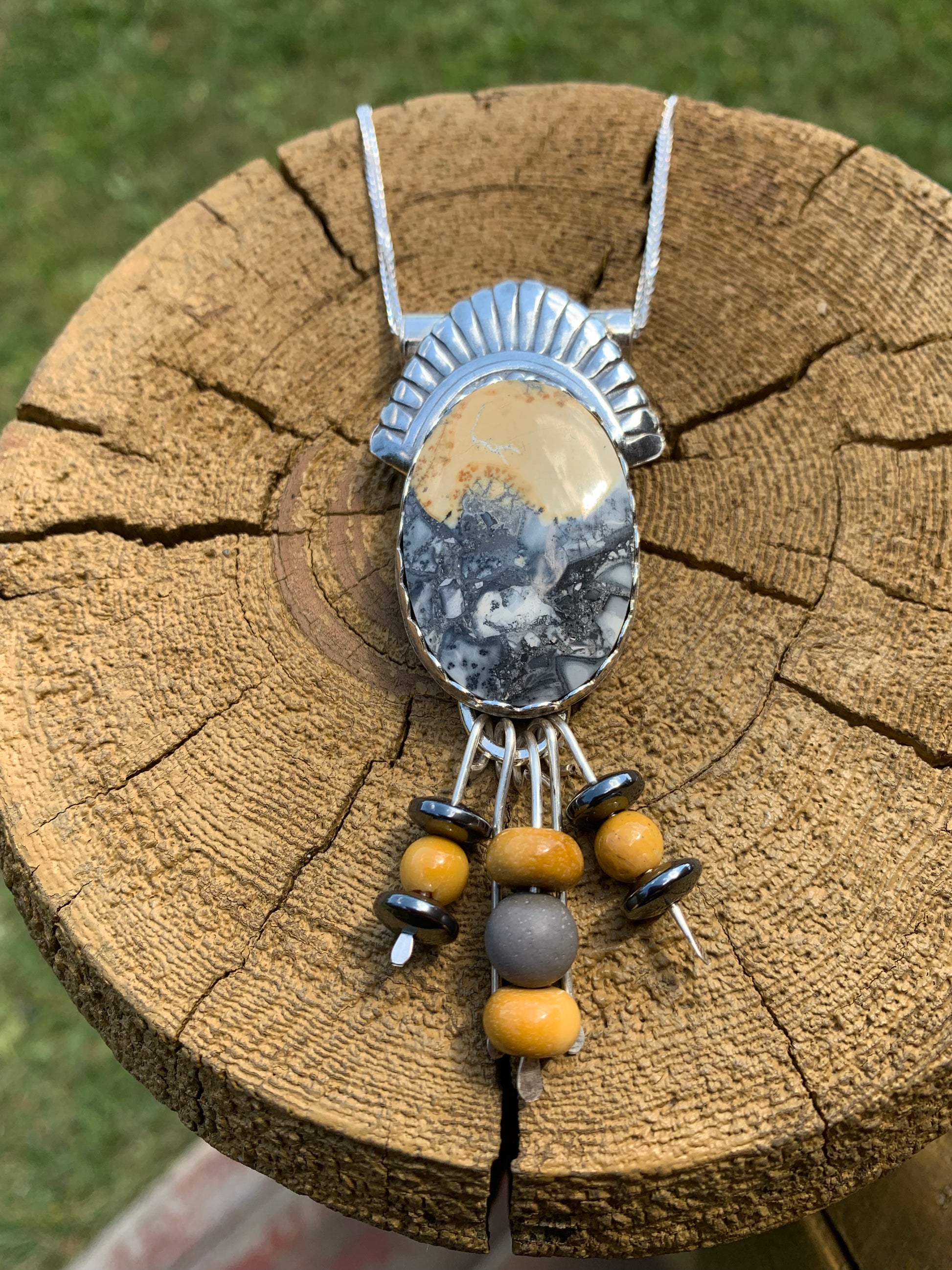 Early morning in meadow necklace with stone and beads