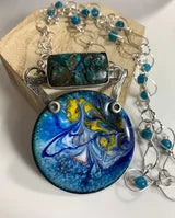 'Mystical Skies' Enamel Silver Pendant w/ Matching Earrings