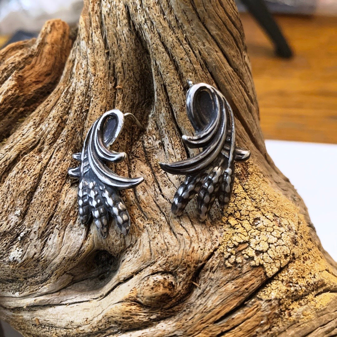 Fall Corn Silver Swirls Post Earrings in Fine Silver