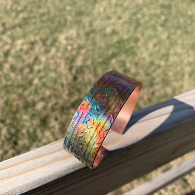 Flame Painted Mixed Pattern Color Copper Wellness Cuff