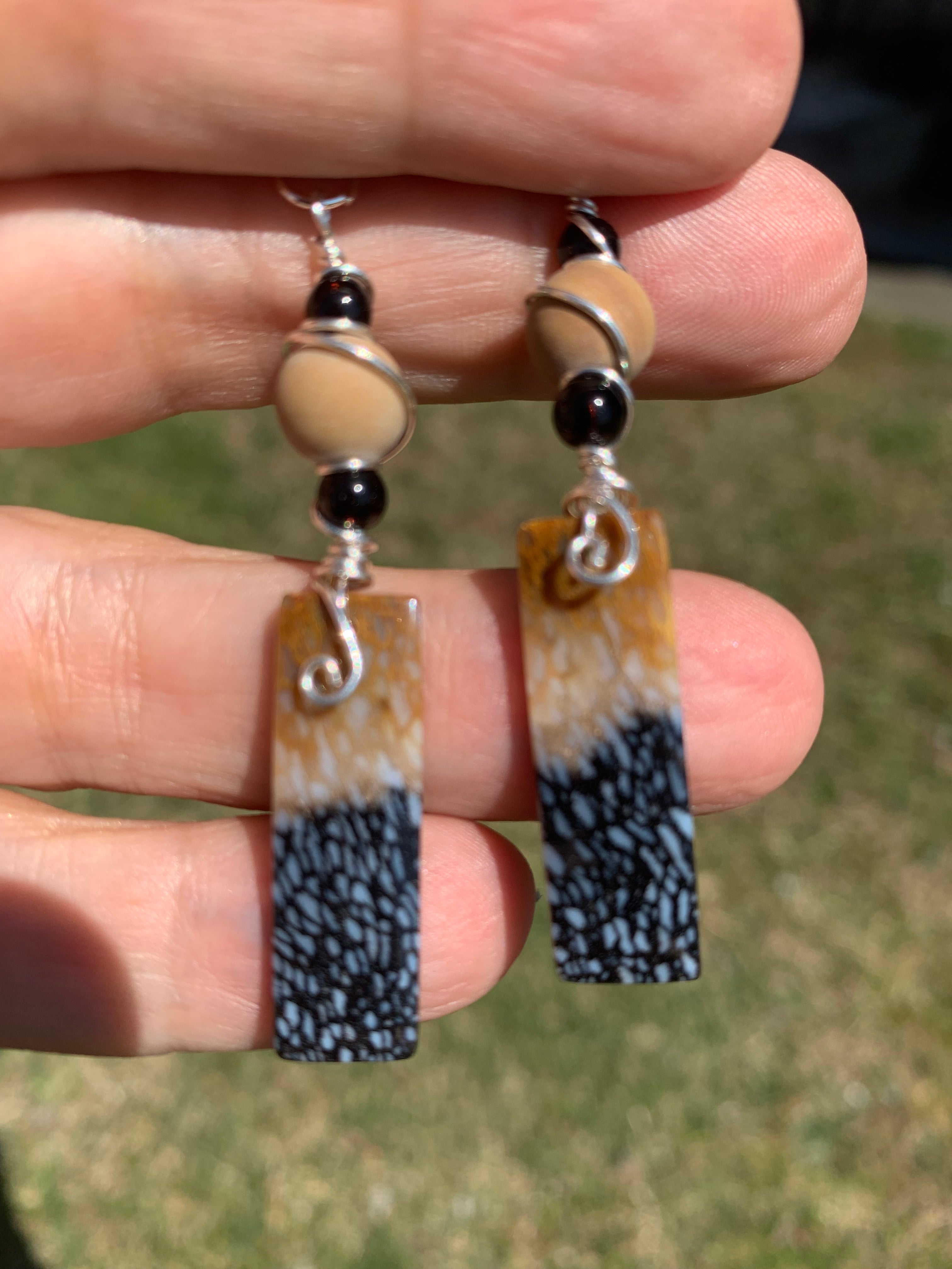 W-  'Falling Rain' Spotted Jasper in Silver Earrings