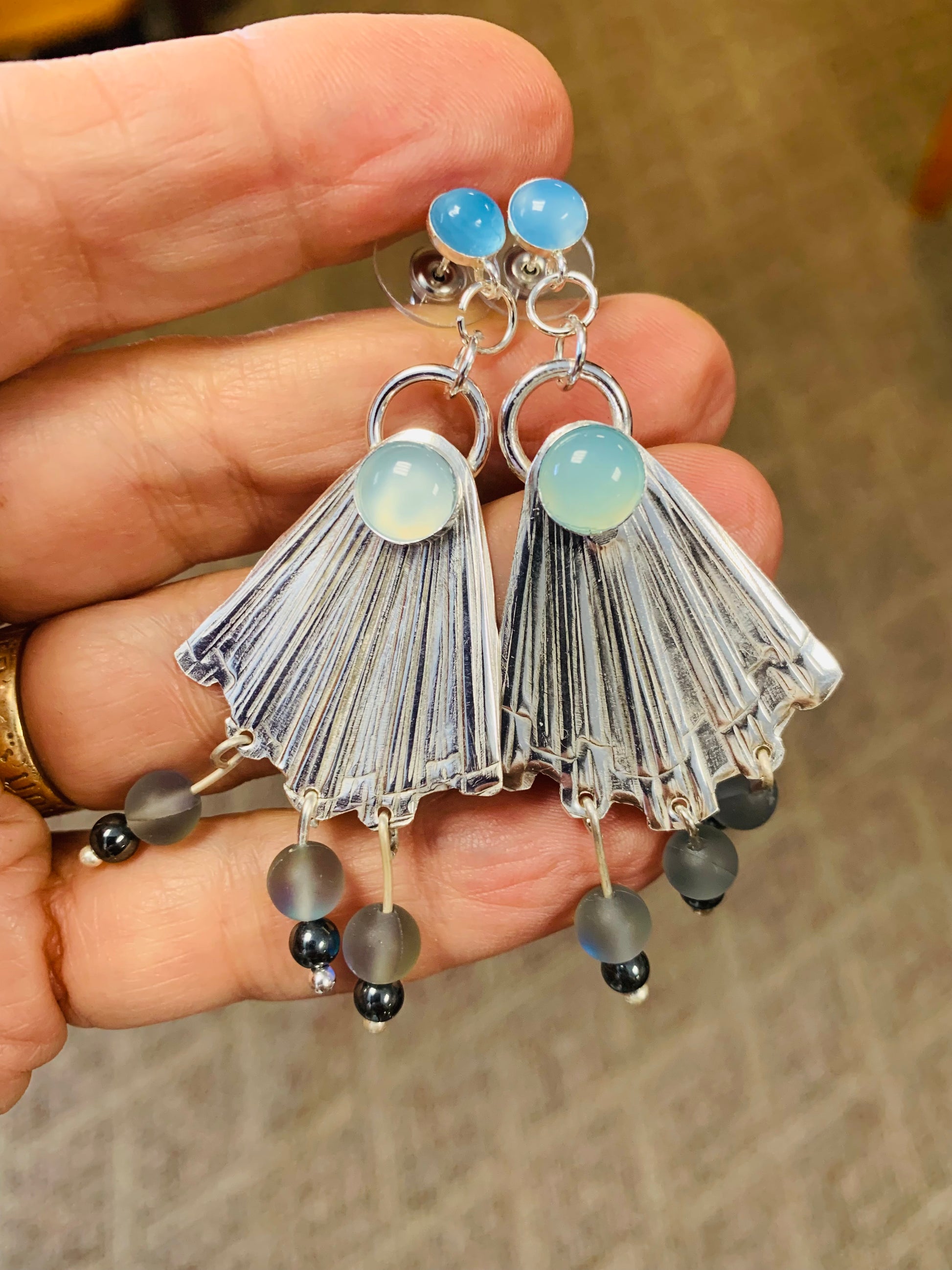 'Fans of Blue' Chalcedony Silver Earrings