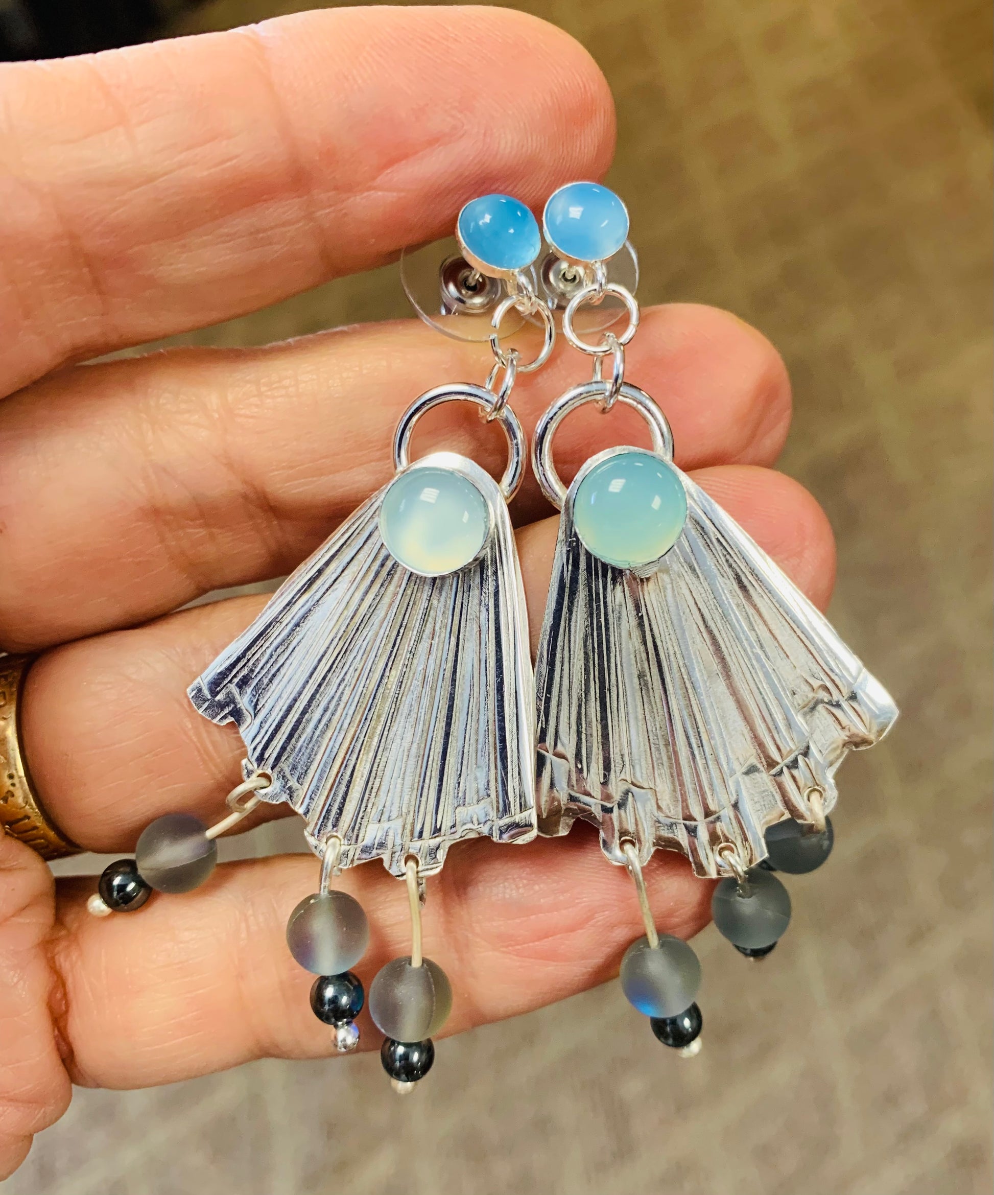 'Fans of Blue' Chalcedony Silver Earrings