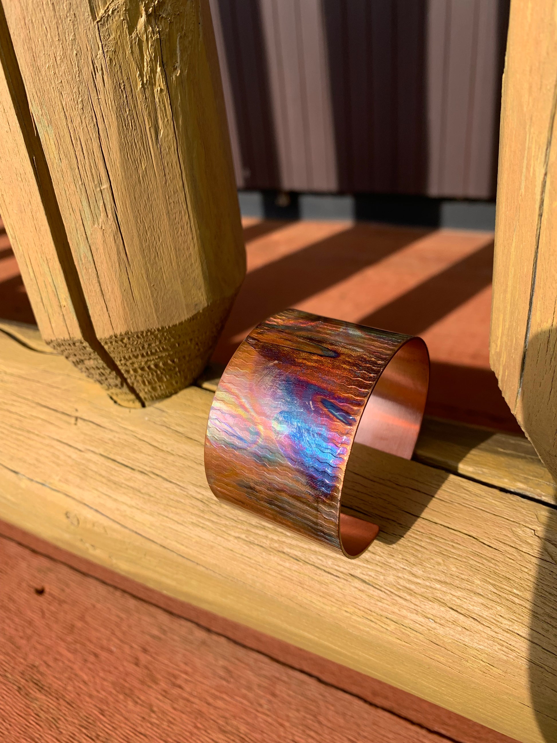 Flame Painted Wide Copper Cuffs