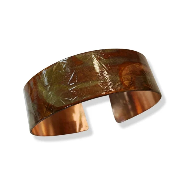 Flame Painted Narrow Copper Wellness Cuff