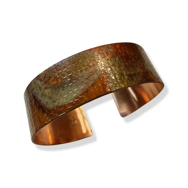 Flame Painted Narrow Squares Copper Wellness Cuff