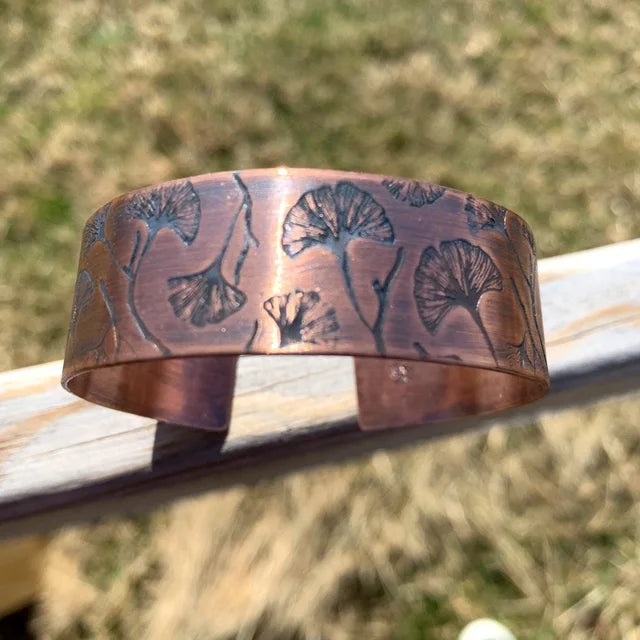 Floating Gingko Stems Copper Wellness Cuff