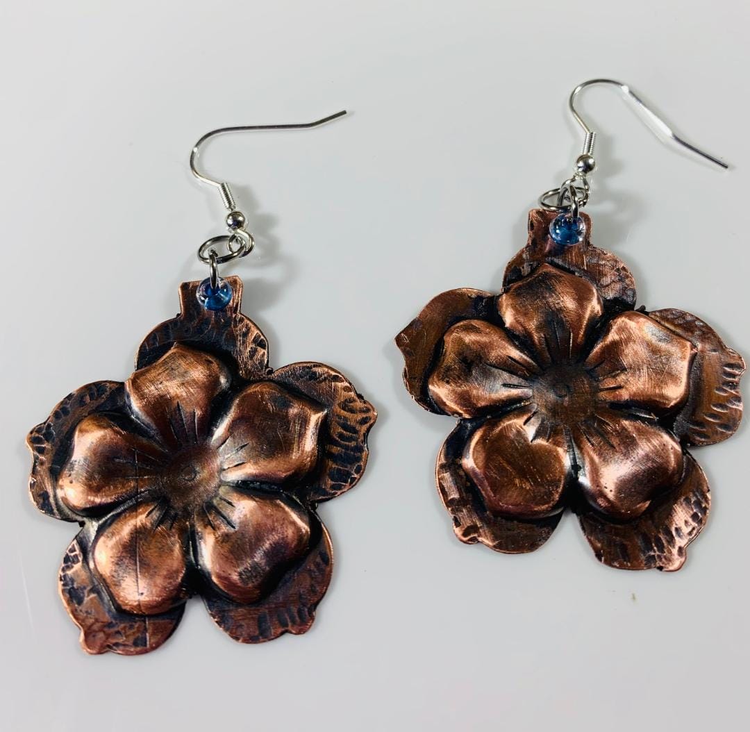 Copper flower earrings